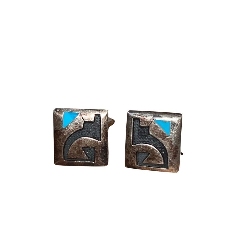Vintage Southwestern Turquoise $ Sterling Silver Tribal Cufflinks Men Accessory